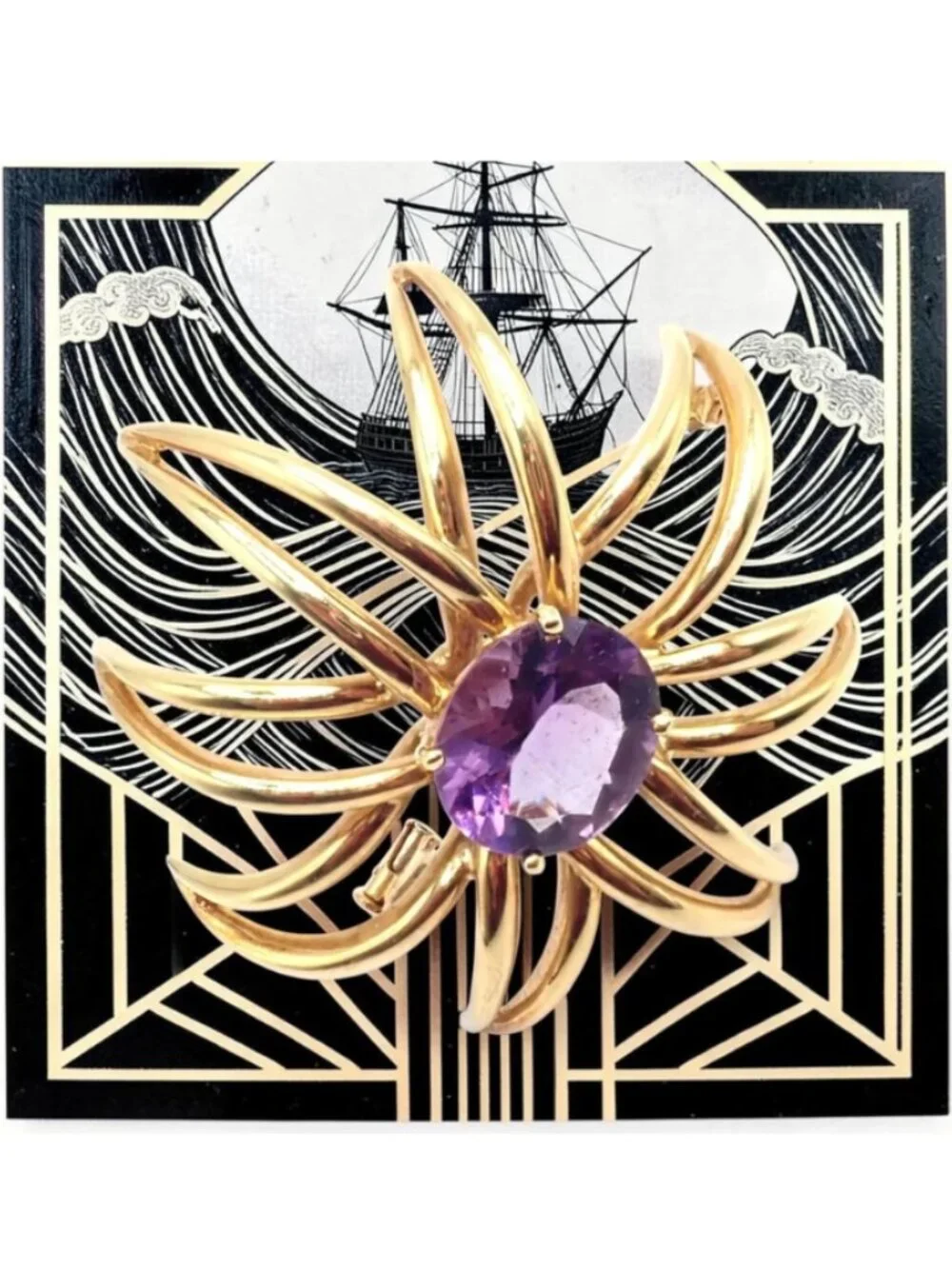 Authentic! Tiffany & Co Fireworks 18k Yellow Gold Amethyst Pin Brooch 1994